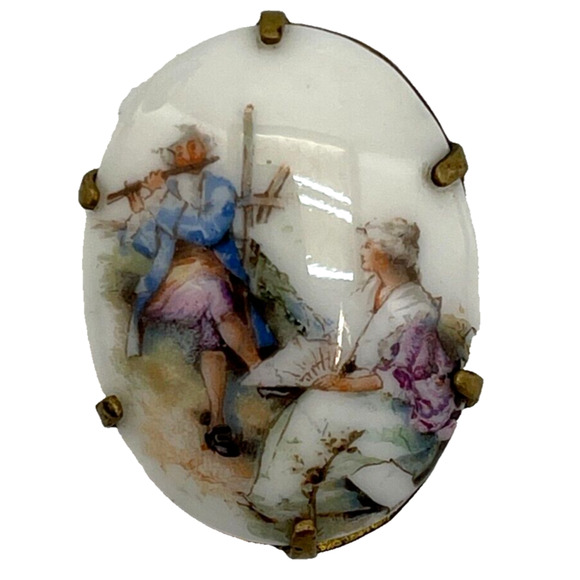 Vintage Victorian Picture Enamel Brooch Lapel Pin Travel Souvenir Memorabilia - Picture 1 of 4